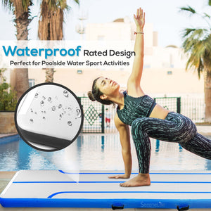 Inflatable Gymnastics Mat - Bouncy, Durable PVC, 13 Ft, Blue