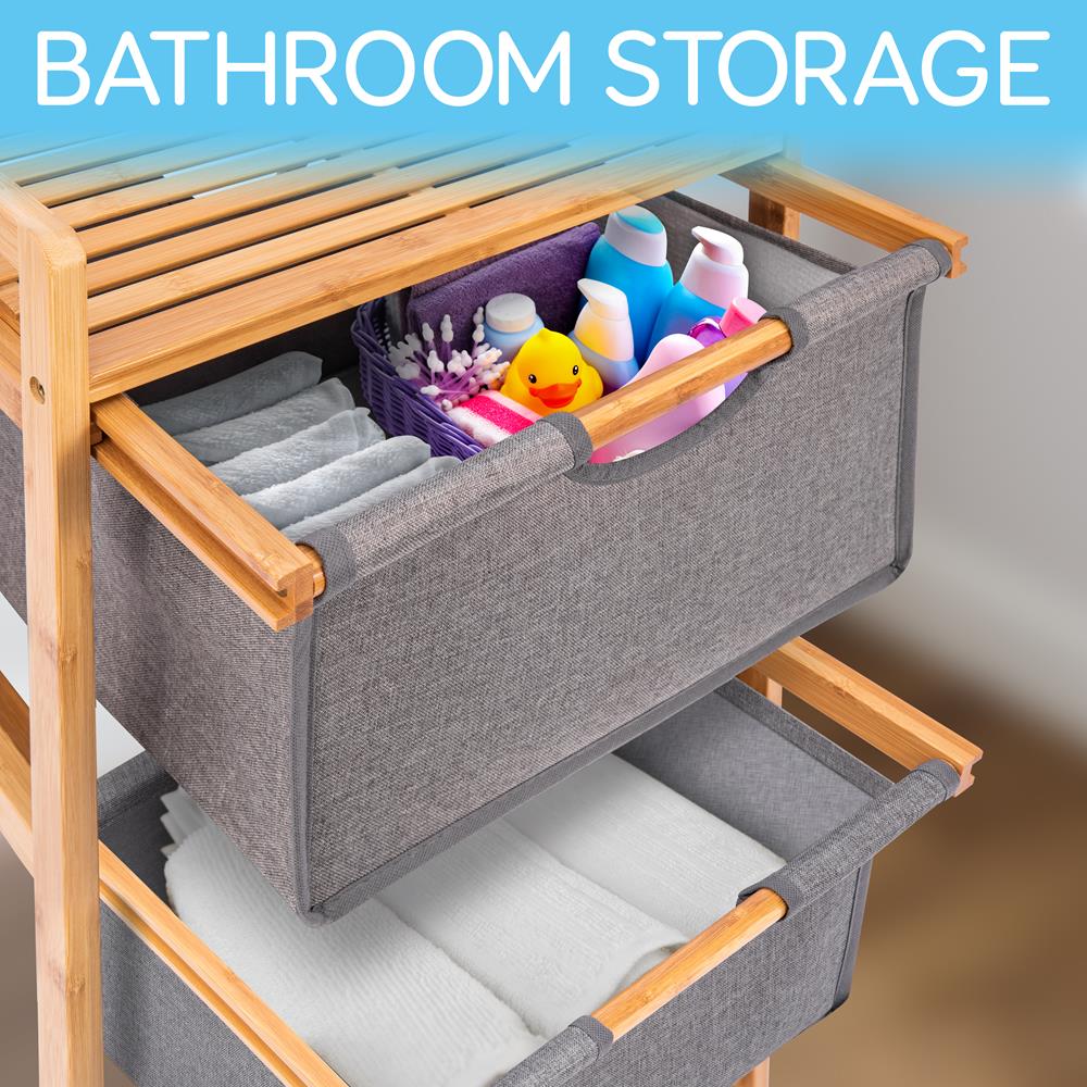 3 Section Bamboo Bathroom Organizer with Pull Out Hampers, Eco-Friendly