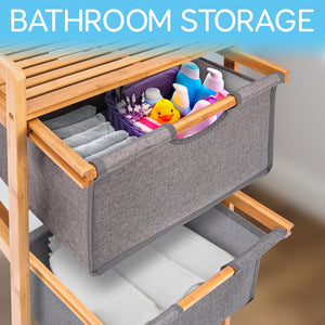 3 Section Bamboo Bathroom Organizer with Pull Out Hampers, Eco-Friendly