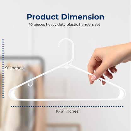 10 Pack Non-Slip Plastic Hangers, Space-Saving, 360° Swivel Hook, White