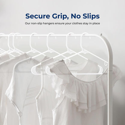 10 Pack Non-Slip Plastic Hangers, Space-Saving, 360° Swivel Hook, White