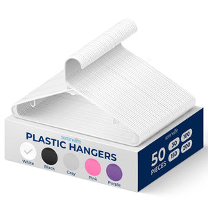 50-Pack White Plastic Hangers - Space-Saving, Durable, Non-Snag Design