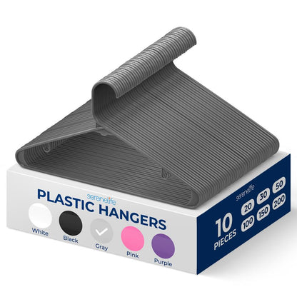 10 Pack Plastic Hangers, Space-Saving, Non-Slip, 360° Swivel Hook, Gray