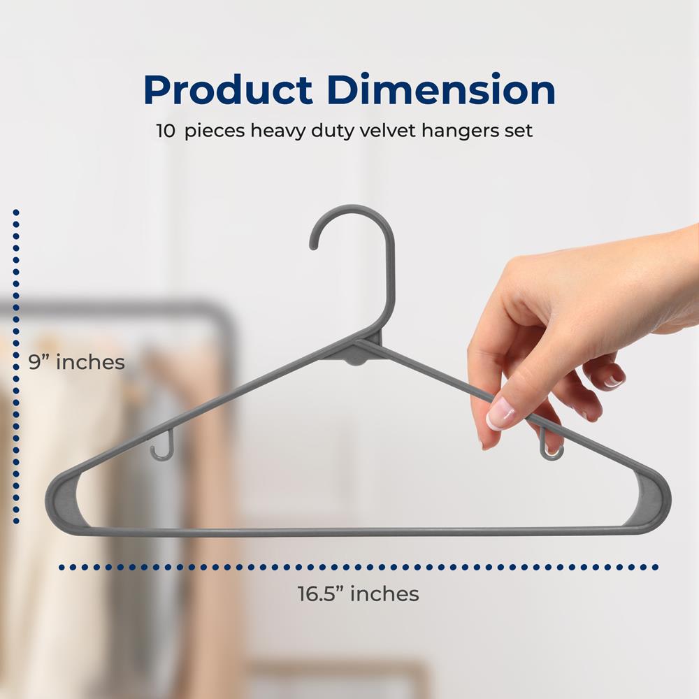 10 Pack Plastic Hangers, Space-Saving, Non-Slip, 360° Swivel Hook, Gray
