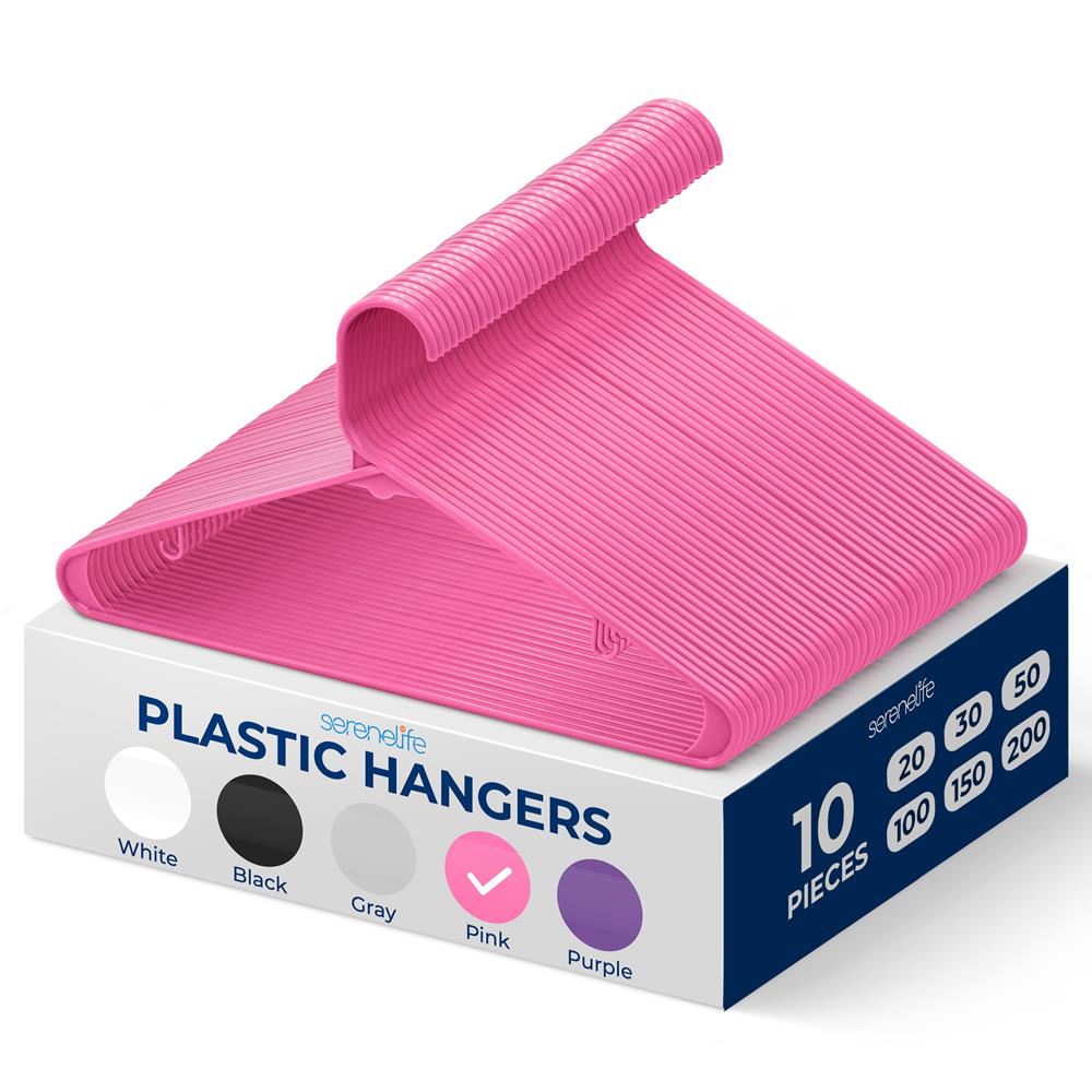 10 Pack Non-Slip Plastic Hangers, Space-Saving, 360° Swivel Hook, Pink