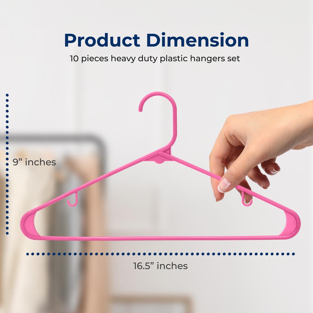 10 Pack Non-Slip Plastic Hangers, Space-Saving, 360° Swivel Hook, Pink