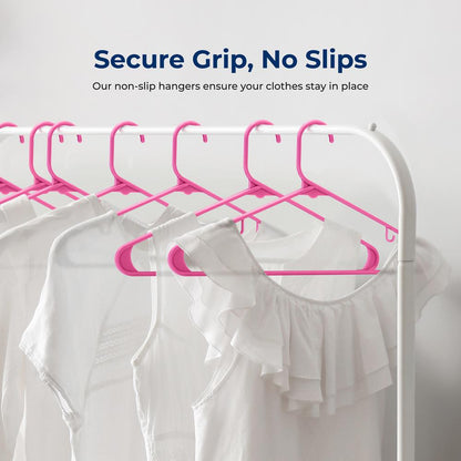 10 Pack Non-Slip Plastic Hangers, Space-Saving, 360° Swivel Hook, Pink