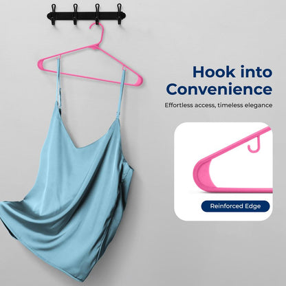 20-Pack Non-Slip Plastic Hangers, Space-Saving, 360° Swivel Hook, Pink