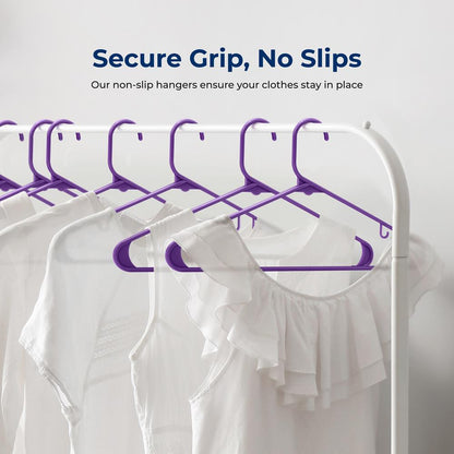 Plastic Hangers 10-Pack, Space-Saving Non-Slip Design, Purple