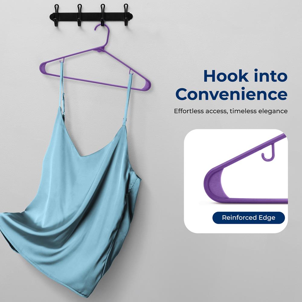 20 Pack Non-Slip Plastic Hangers, Space-Saving, 360° Swivel Hook, Purple