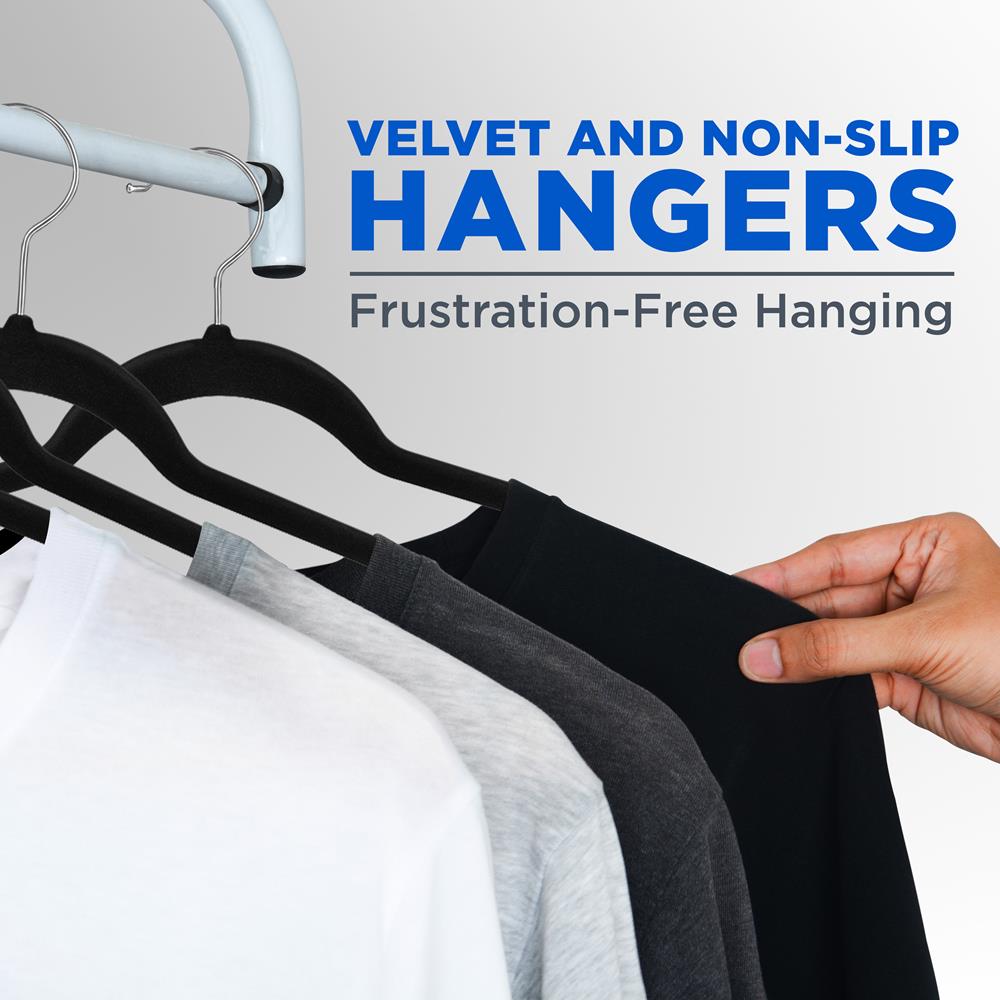 Velvet Non-Slip Hangers 150-Pack, Heavy Duty, 360° Swivel Hook, Black