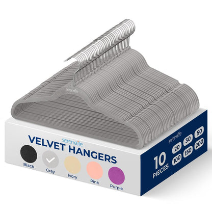 Velvet Hangers 10 Pack - Non-Slip, Space-Saving, 360° Swivel Hook, Grey