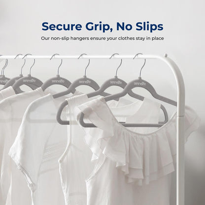 Velvet Hangers 10 Pack - Non-Slip, Space-Saving, 360° Swivel Hook, Grey
