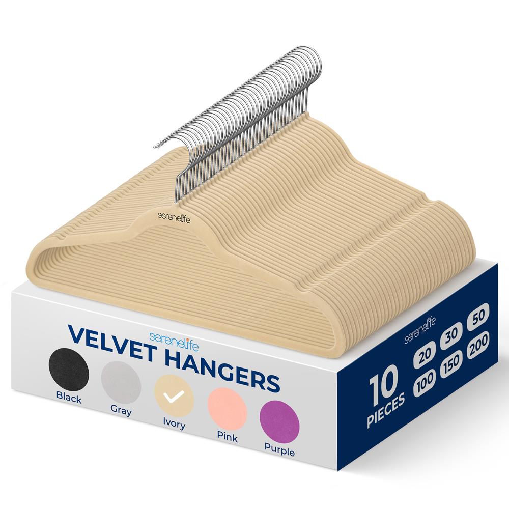 10 Pack Velvet Hangers - Non-Slip, Space-Saving, 360° Swivel, Ivory