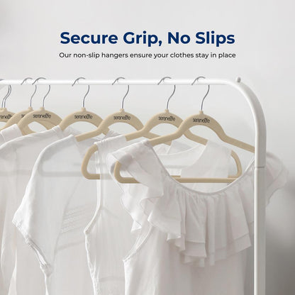 20 Pack Velvet Hangers - Non-Slip, Space-Saving, 360° Swivel, Ivory