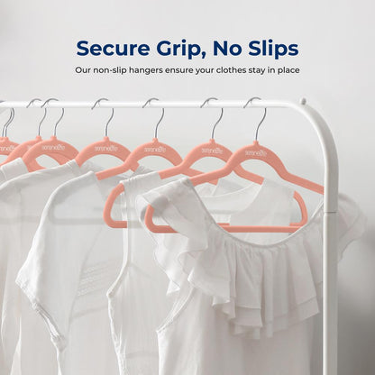 10-Pack Velvet Hangers Non-Slip Space-Saving 360° Swivel Hook Pink