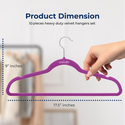 Velvet Hangers 10-Pack, Non-Slip, 360° Swivel Hook, Space-Saving, Purple