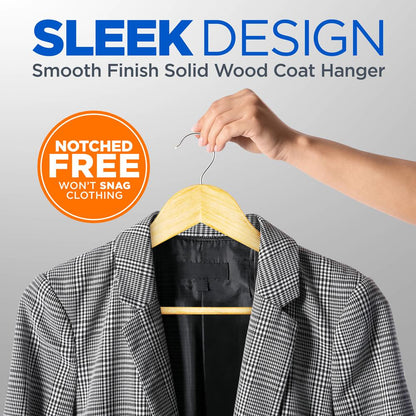 10-Pack Wooden Coat Hangers - Durable, Space-Saving, 360° Swivel Hook Natural