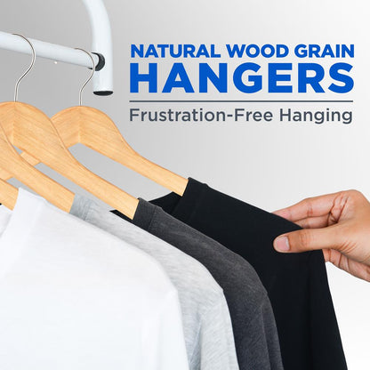 10-Pack Wooden Coat Hangers - Durable, Space-Saving, 360° Swivel Hook Natural