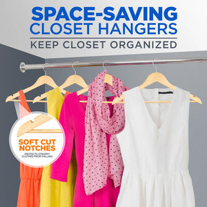 10-Pack Wooden Coat Hangers - Durable, Space-Saving, 360° Swivel Hook Natural