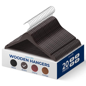 20-Pack Wooden Hangers, Heavy Duty 10 lb, Non-Slip, Brown