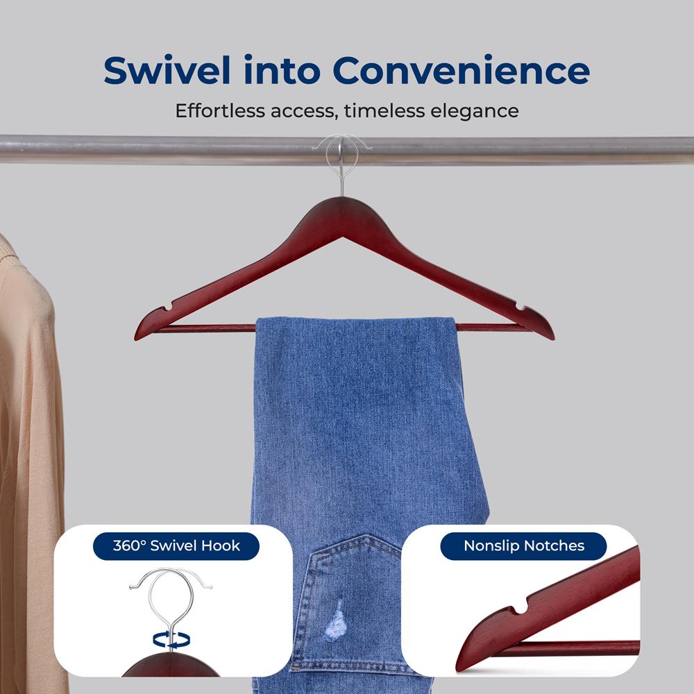 10-Pack Wooden Coat Hangers - Durable, Space-Saving, Cherry Finish