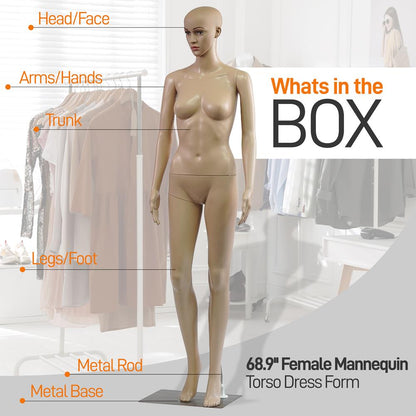 Mannequin féminin grandeur nature, tête ajustable, membres flexibles, 68,9" de hauteur 