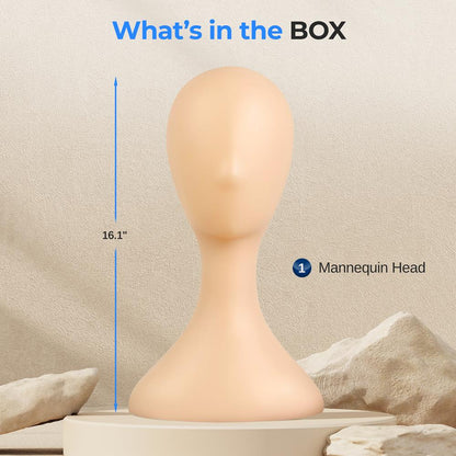 Tête de mannequin pour coiffage de perruque, surface lisse, plastique durable, couleur de peau 