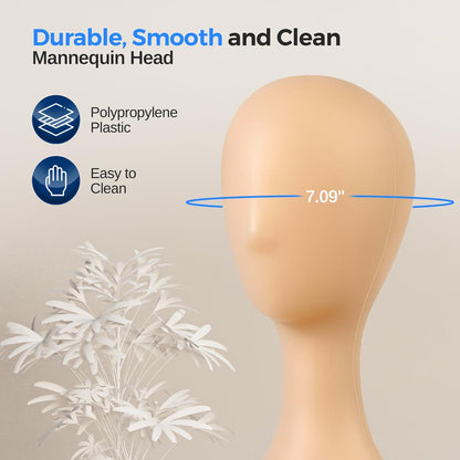 Tête de mannequin pour coiffage de perruque, surface lisse, plastique durable, couleur de peau 