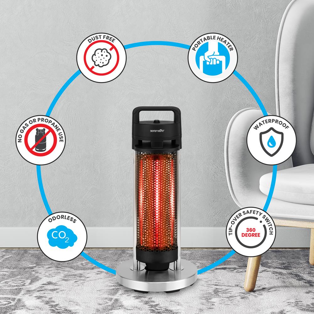 Infrared Patio Heater, Efficient Carbon Fiber, Aluminum Frame, Indoor/Outdoor