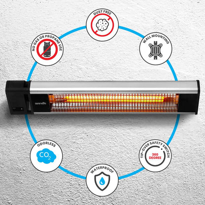 Chauffage de terrasse infrarouge, efficace 1500W, aluminium, télécommande 