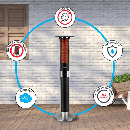 Chauffage de patio infrarouge, efficace 1500W, cadre en aluminium, télécommande 