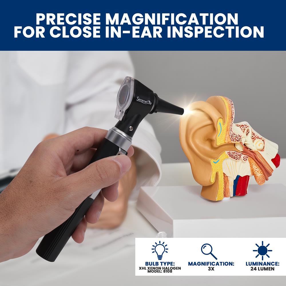 Fiber Optic Otoscope Ear Inspection Tool, 3X Magnification, LED Light