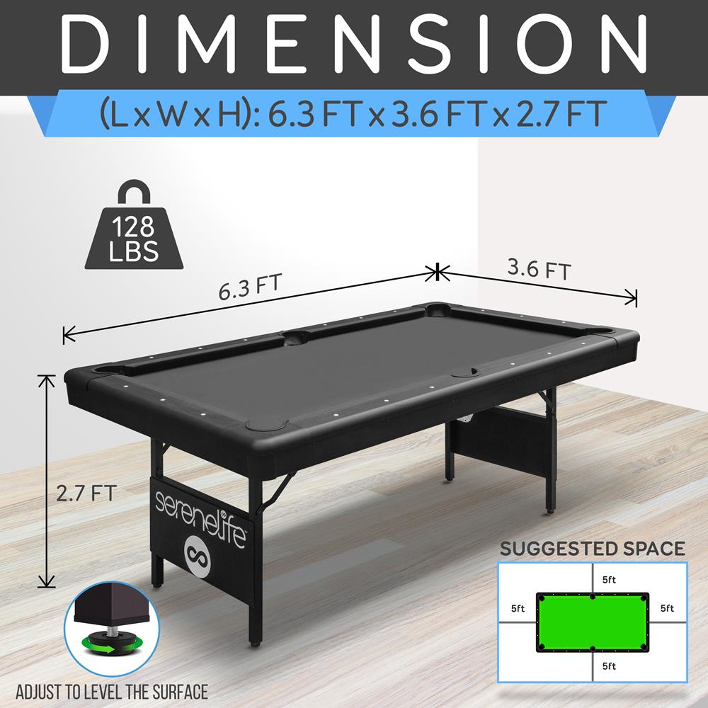 6-Ft Folding Pool Table - Portable, Durable Steel Frame, Green Felt