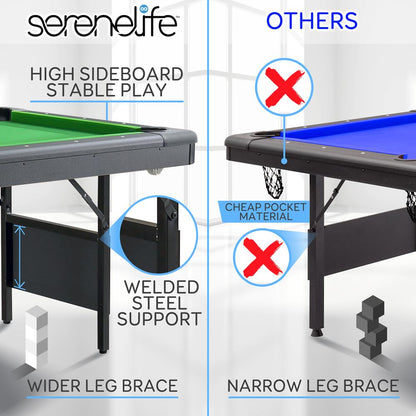 6-Ft Folding Pool Table, Space-Saving, Durable Surface, Portable Design