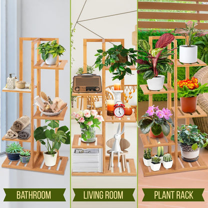 Support de Plante en Bambou 5 Niveaux Économiseur d'Espace Écologique Intérieur/Extérieur 