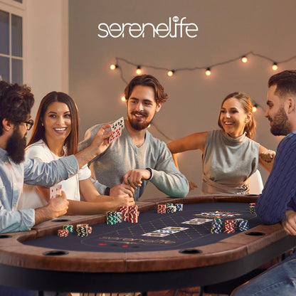 10-Player Foldable Poker Table, Water-Resistant Rail, Brown Felt Surface