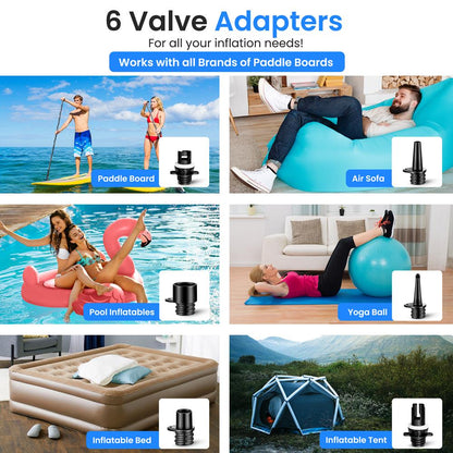 Electric Paddle Board Pump, Fast Inflation, Dual-Stage, Portable, LED Light