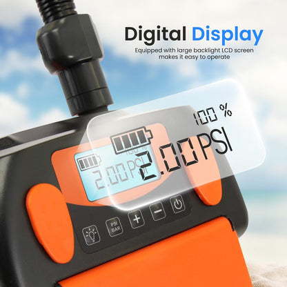 Electric Paddle Board Pump, Fast Inflation, Dual-Stage, Portable, LED Light
