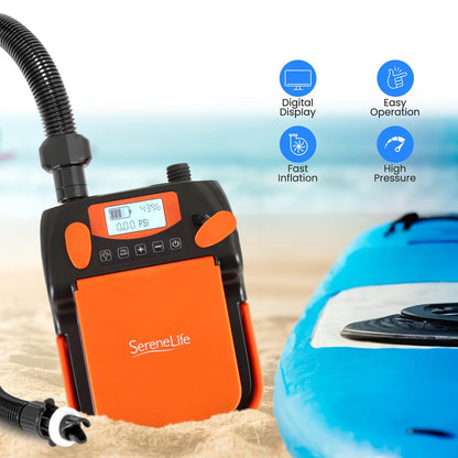 Electric Paddle Board Pump, Fast Inflation, Dual-Stage, Portable, LED Light