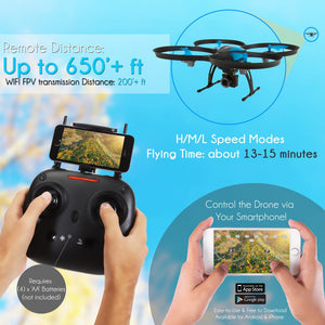Wifi Drone Quad-Copter Wireless Uav With Hd Camera + Video Recording