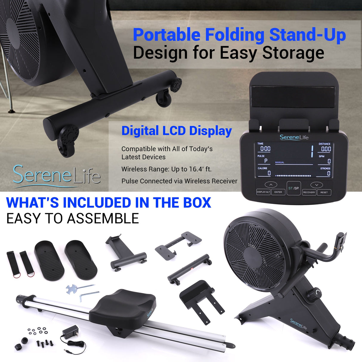 Smart Rowing Machine, 16-Level Magnetic Resistance, Bluetooth, Folding