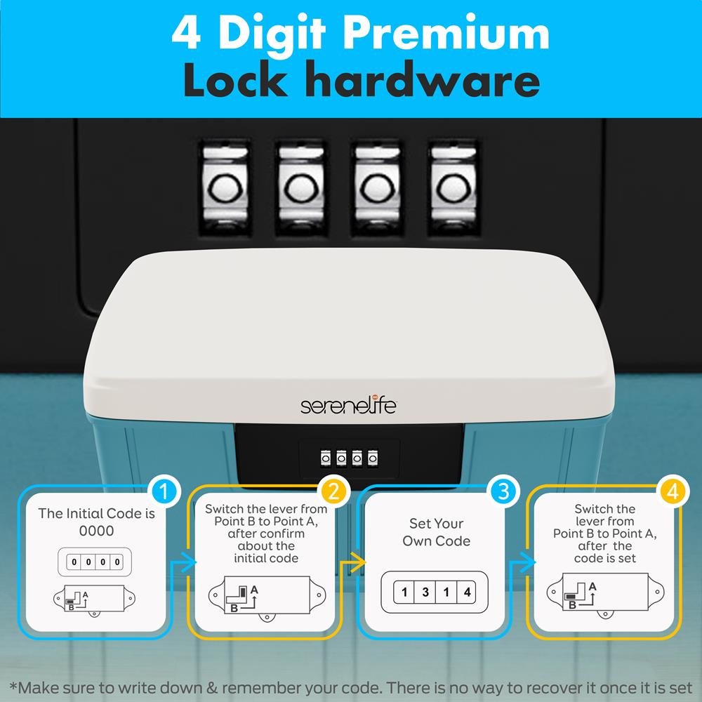 Lockable Storage Bin, Secure 4-Digit Lock, Durable ABS, Blue