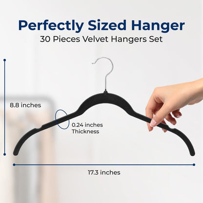 30-Piece Velvet Hangers Non-Slip Space-Saving 360° Swivel Hook