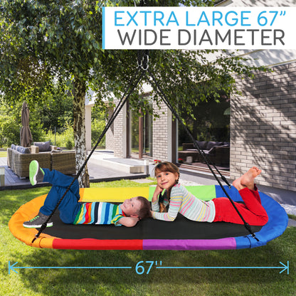 67" Balançoire Plateforme Arbre Capacité 700 lbs Cadre Coussin Arc-en-ciel 