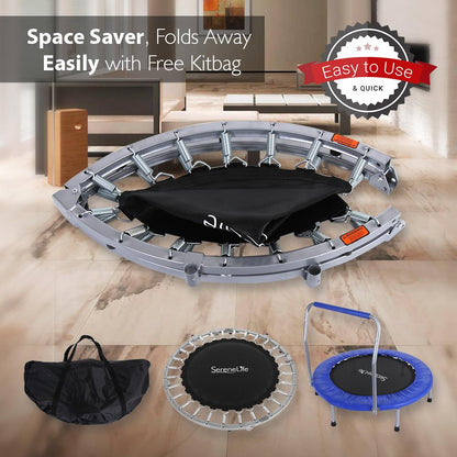 36" Foldable Toddler Trampoline, 220 lb Capacity, Padded Handrail, Deep Blue