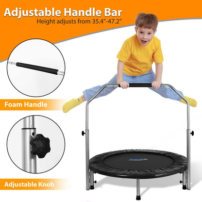 40" Foldable Mini Trampoline, Low-Impact Workout, Adjustable Handrail