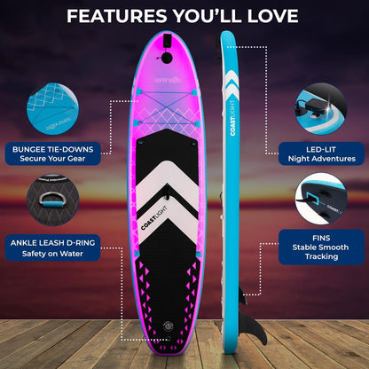 Planche de paddle gonflable avec lumières LED 