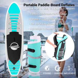 Inflatable Paddle Board - Stable Non-Slip Deck, 10'6", PVC, Teal