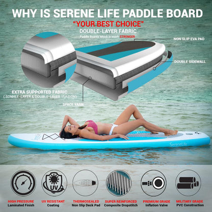 Inflatable Paddle Board - Stable Non-Slip Deck, PVC, 10' Blue